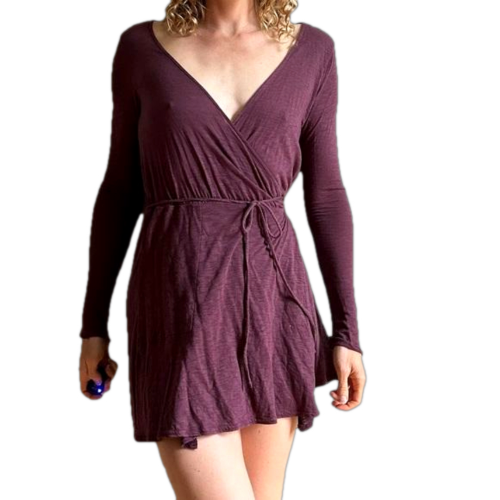 Free People Beach Sz S Cotton Blend Burgundy Wrap Mini Dress